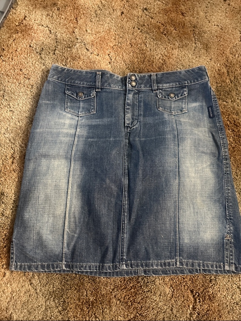 Silver Jeans Distressed Light Blue Denim Mini Skirt